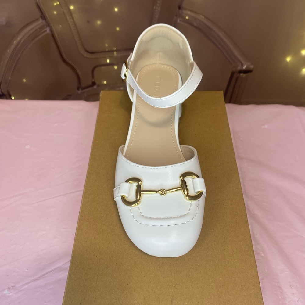 White Leather Loafer with Gold Buckle